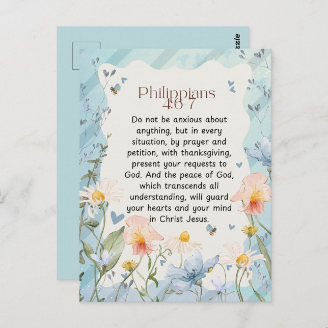 Cartão Postal Philippians 4:6-7 Christian Bíblia Verse Watercolo (Frente/Verso)
