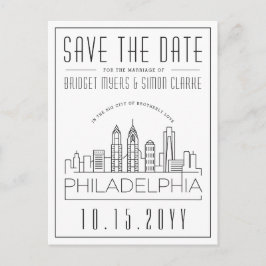 Cartão Postal Philly Wedding | Skyline Estilizado Salvar a Data