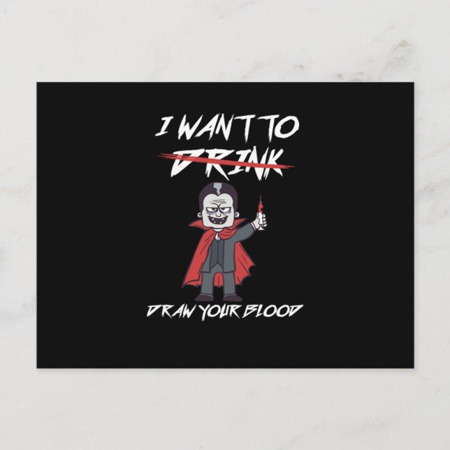 Cartão Postal Phlebotomist Phlebotomy Vampire Sangue Seringa Pre (Frente)