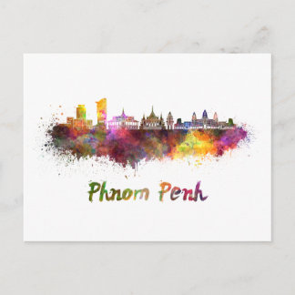 Cartão Postal Phnom Penh skyline in watercolor