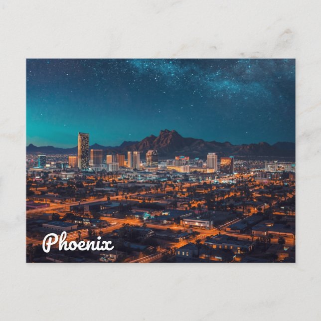 Cartão Postal Phoenix Arizona Skyline Night Sky (Frente)
