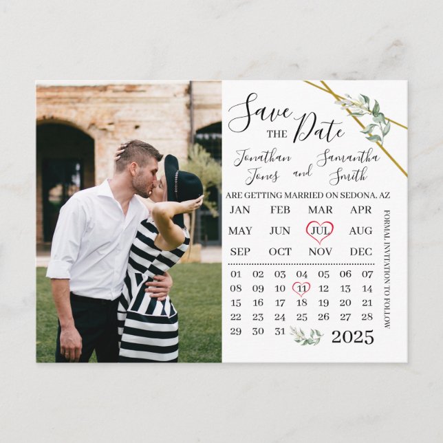 Cartão Postal Photo calendar save the Greenery wedding day (Frente)