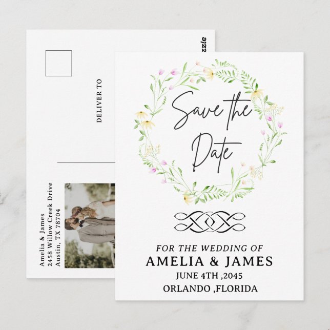 Cartão Postal Photo Celtic Knot Wedding Save the Date Postcard (Frente/Verso)