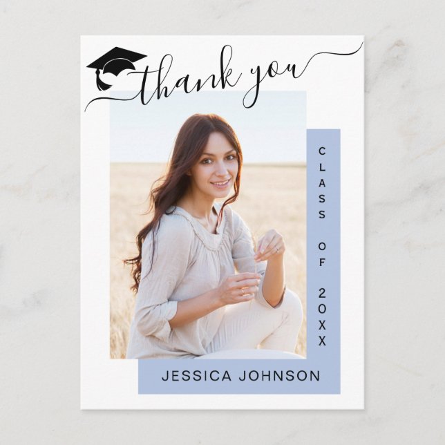 Cartão Postal PHOTO Modern Elegant Graduação Obrigado Postcar (Frente)