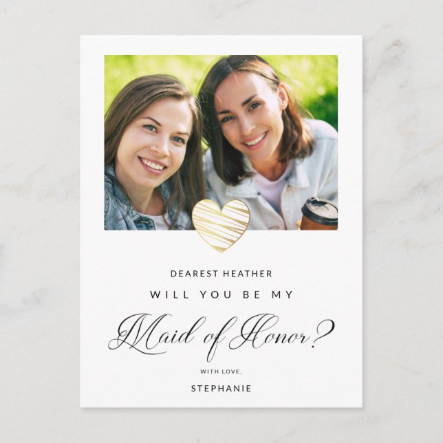 Cartão Postal Photo Will You Be My Maid of Honor White Heart (Frente)