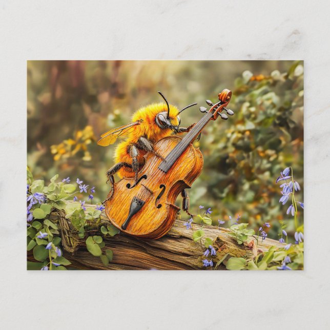 Cartão Postal Photorealistic Bumblebee Playing Double Bass  (Frente)