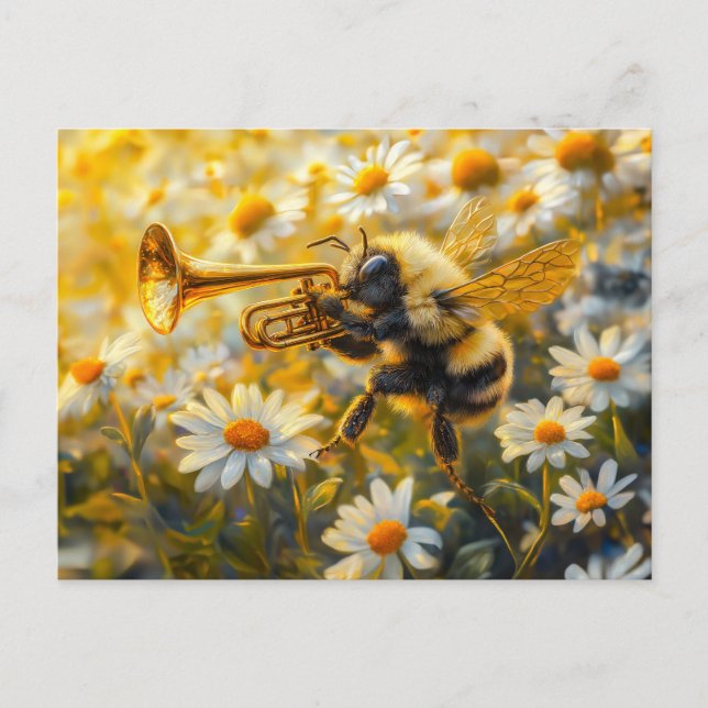Cartão Postal Photorealistic Bumblebee Playing Trumpet in Front  (Frente)