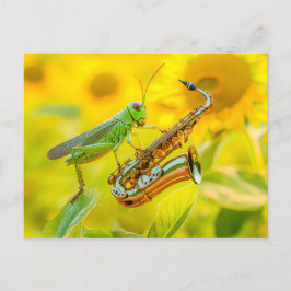 Cartão Postal Photorealistic Grasshopper Playing Saxophone