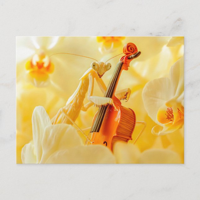 Cartão Postal Photorealistic Praying Mantis Playing Cello (Frente)