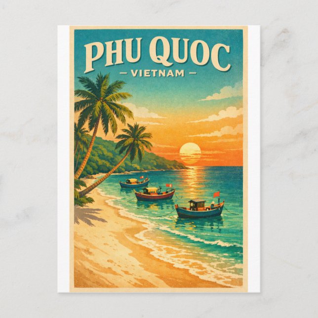 Cartão Postal Phu Quoc Island, Vietnam retro travel (Frente)