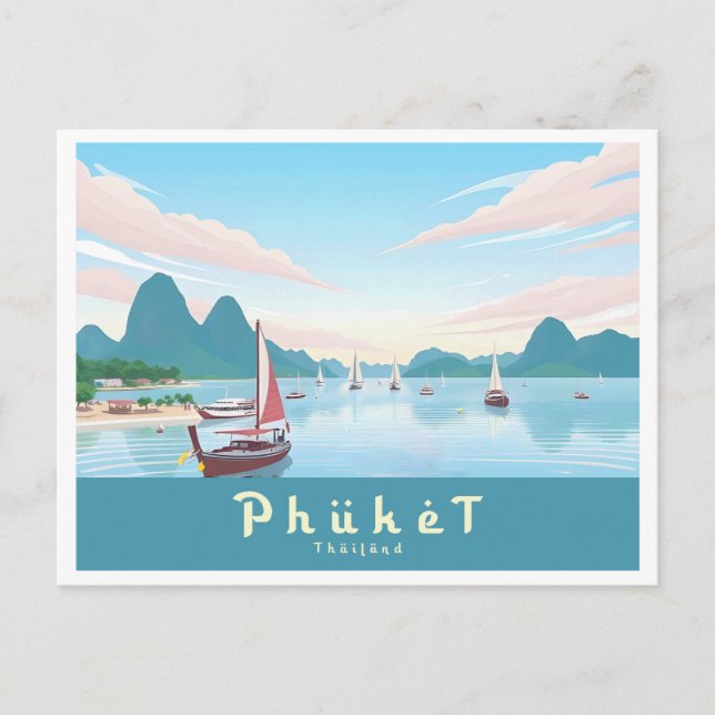 Cartão Postal Phuket Thailand Pastel Viagem (Frente)