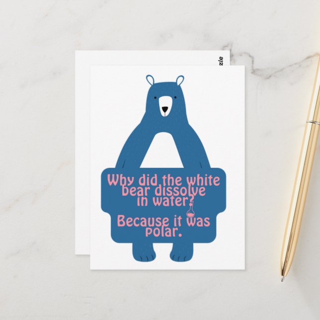 Cartão Postal Piada de Química Engraçada do Urso Polar Azul (Frente/Verso In Situ)