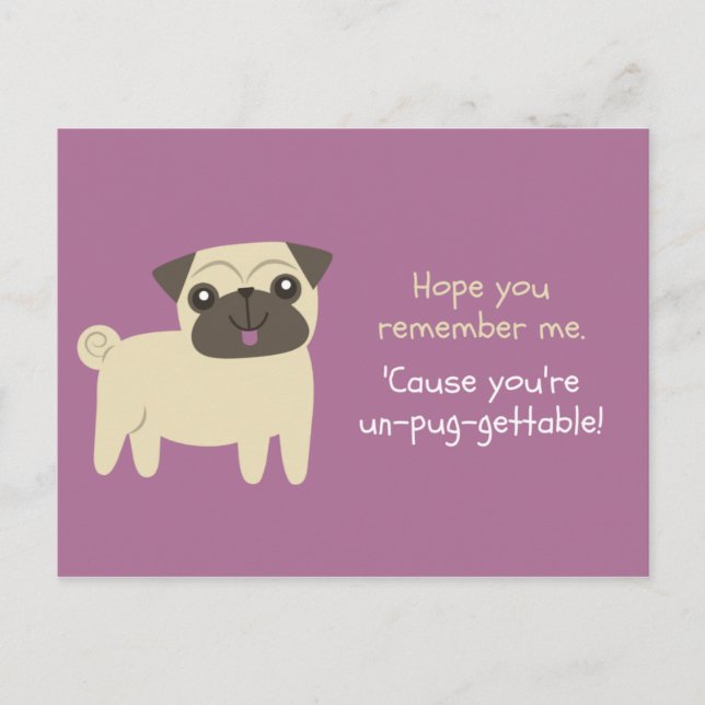 Cartão Postal Piada Engraçada - Pug Roxo Ilustrado (Frente)
