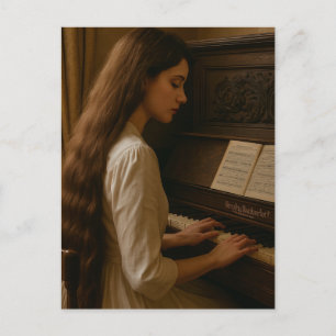 Cartão Postal Pianista Feminina Vintage
