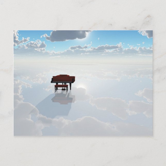 Cartão Postal Piano em dramática paisagem branca (Frente)