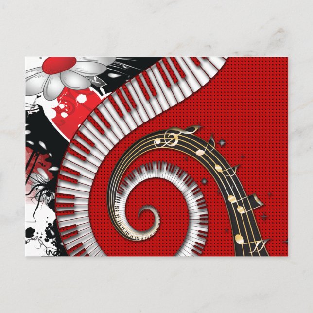 Cartão Postal Piano Keys Music Notes Grunge Floral Swirls (Frente)