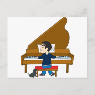 Cartão Postal Piano Player e Cachorro