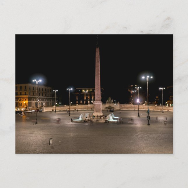 Cartão Postal Piazza del Popolo à noite - Roma, Itália (Frente)