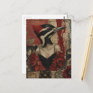 Cartão Postal Pica-Pau Bobo vestido de preto arte em mídia mista