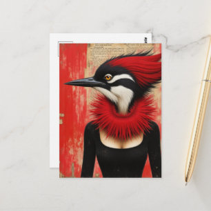 Cartão Postal Pica-pau em fantasia de vestido preto