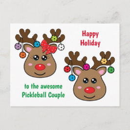 Cartão Postal Pickleball de Natal com Reindeers, texto personali