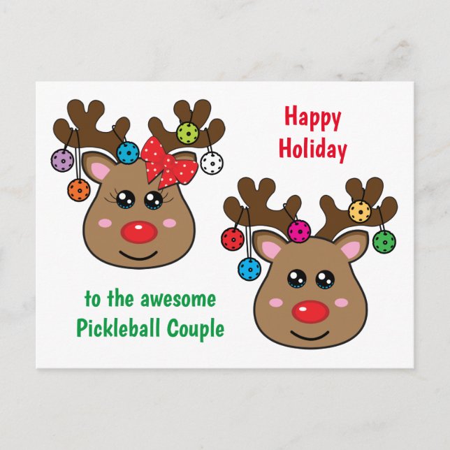 Cartão Postal Pickleball de Natal com Reindeers, texto personali (Frente)