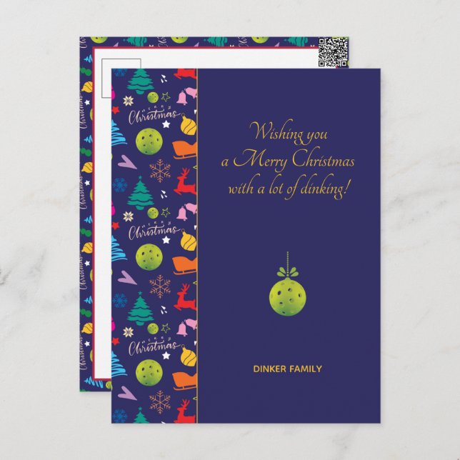 Cartão Postal Pickleball 🎄 Feliz Natal, SMS personalizado (Frente/Verso)