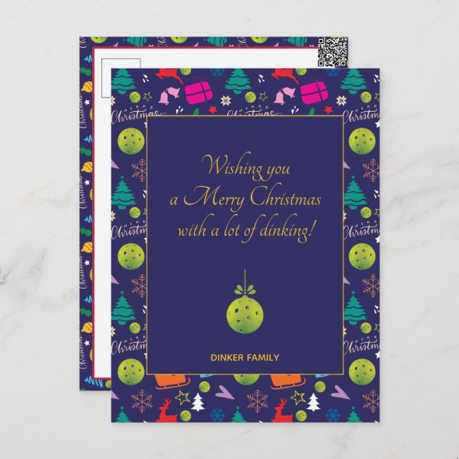 Cartão Postal Pickleball 🎄 Feliz Natal, texto personalizado (Frente/Verso)