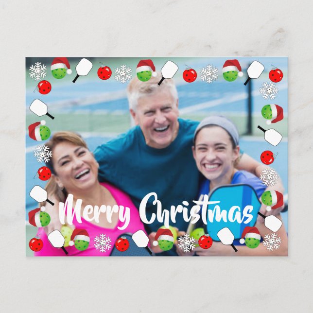 Cartão Postal Pickleball Holiday Photo Frame Merry Christmas (Frente)