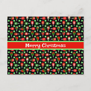 Cartão Postal Pickleball Red Paddles Balls Black