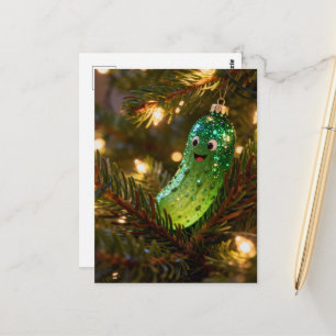 Cartão Postal Picles de Natal Fofo em uma Árvore
