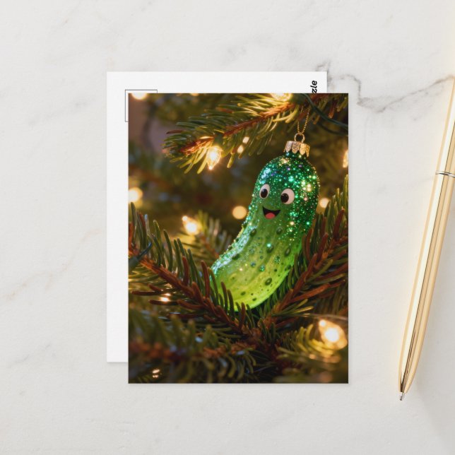 Cartão Postal Picles de Natal Fofo em uma Árvore (Frente/Verso In Situ)