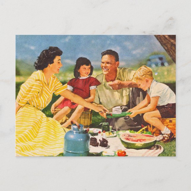 Cartão Postal Picnic da família Vintage (Frente)
