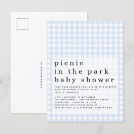 Cartão Postal Picnic em Park Chá de fraldas Blue Gingham Invent
