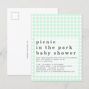 Cartão Postal Picnic em Park Chá de fraldas Green Gingham Invit