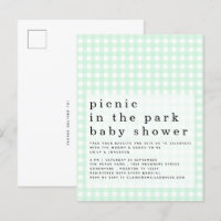 Picnic em Park Chá de fraldas Green Gingham Invite