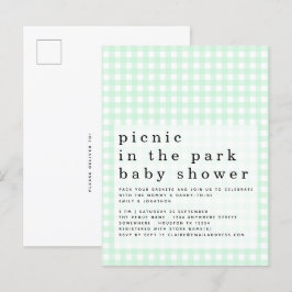 Cartão Postal Picnic em Park Chá de fraldas Green Gingham Invite