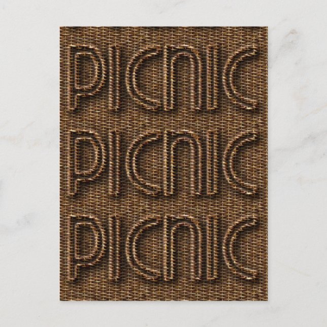Cartão Postal Picnic Funny Wicker Style Typografia Brown (Frente)