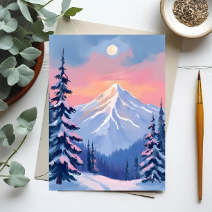 Cartão Postal Picos do Inverno Sussurrante Montanha Rosa Pastel