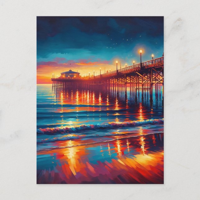 Cartão Postal Pier California Sunset Painting em Huntington Beac (Frente)