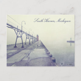 Cartão Postal Pier Coberto de Nevoeiro Farol South Haven Michiga