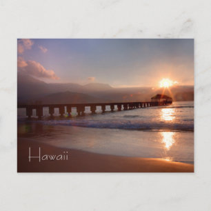 Cartão Postal Pier da praia ao pôr do sol, Havaí