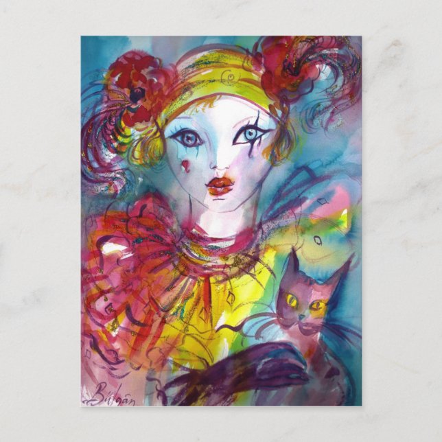 Cartão Postal Piero com Mascarada de gato/Veneza Máscaras (Frente)