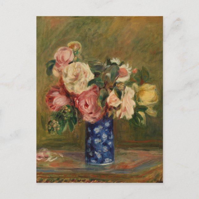 Cartão Postal Pierre Auguste Renoir Buquê Azul Rosa de Rosas (Frente)