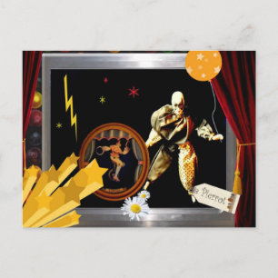 Cartão Postal pierrot com bicicleta