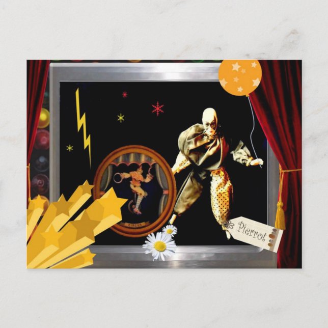 Cartão Postal pierrot com bicicleta (Frente)