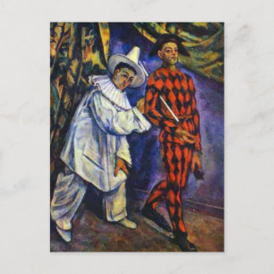 Cartão Postal Pierrot e Harlequin por Paul Cezanne Postcard