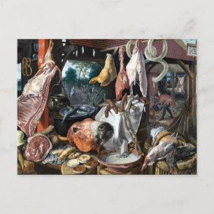 Cartão Postal Pieter Aertsen, um estábulo de carne com a famíl