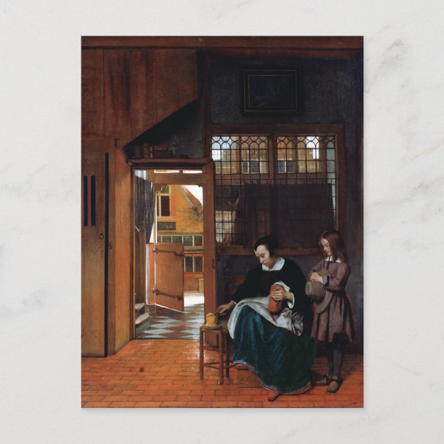 Cartão Postal Pieter de Hooch Uma Mulher Preparando Pão e Mantei (Frente)