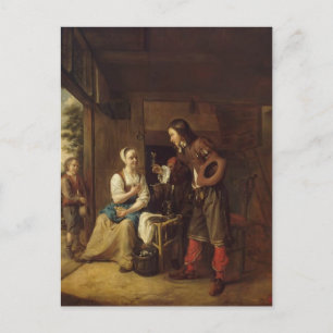 Cartão Postal Pieter Hooch - Homem oferecendo vinho a uma mulher